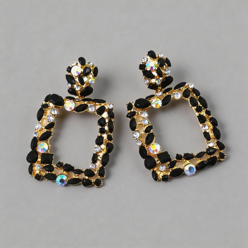 Retro-inspired Stone Geometric Retro Crystal Square Earrings