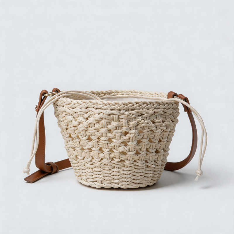Faux Straw Basket Shoulder Bag