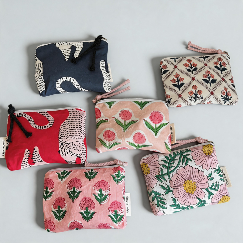 Bohemian Floral Printed Cotton Mini Zipper Makeup Bag
