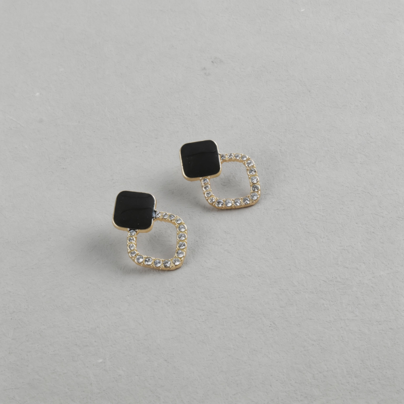 Geometric Shell Stone Double Diamond Block Earrings