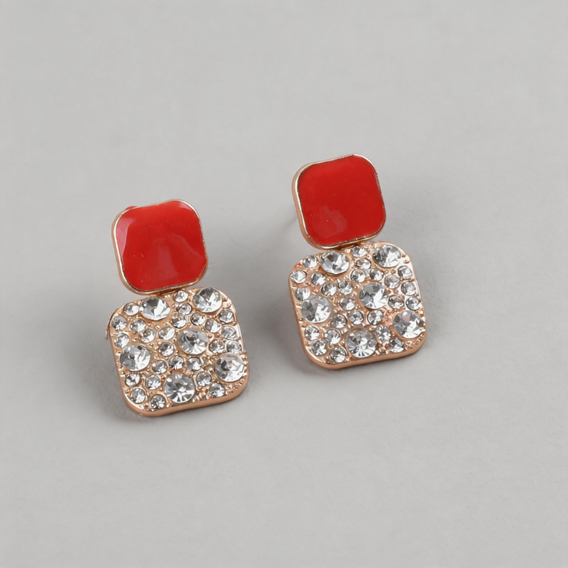 Minimalist Stone Square Geometric Rhinestone Inlay Earrings