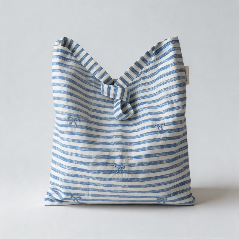 Preppy Bow Embroidery Striped Plaid Cotton Crossbody Bag
