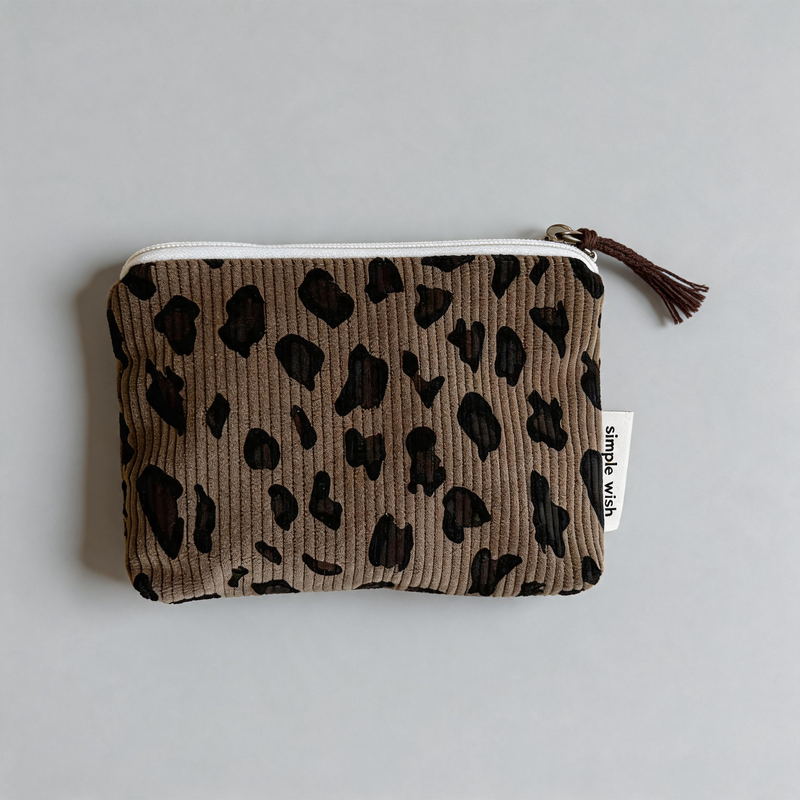 Retro Leopard Print Corduroy Zipper Mini Coin Purse