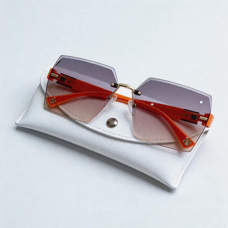 Rimless Square Cut Edge Trendy Women’s Fashion Sunglasses