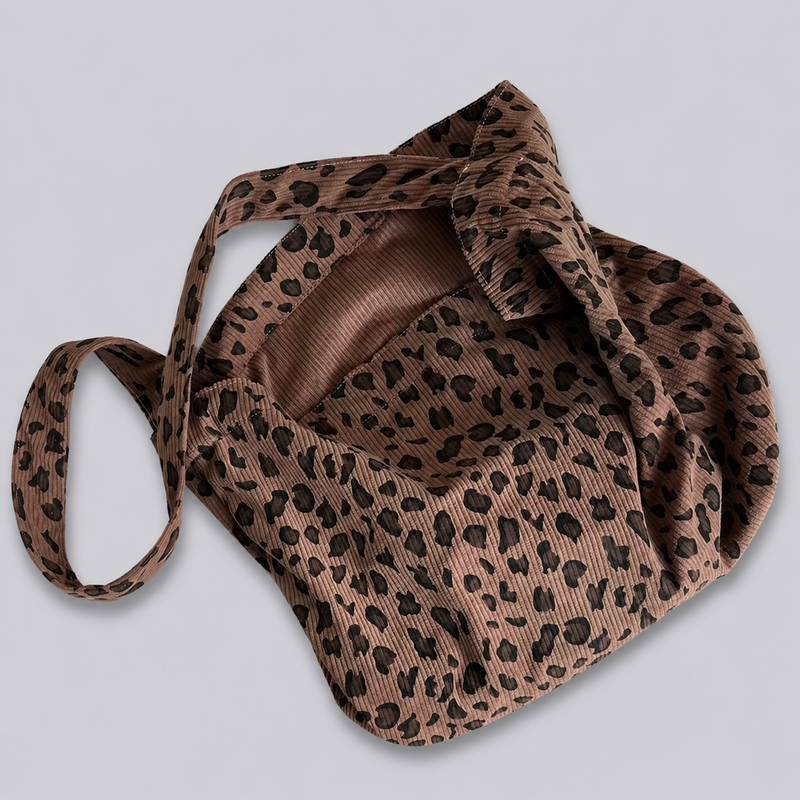 Vintage Leopard Print Corduroy Shoulder Tote Bag