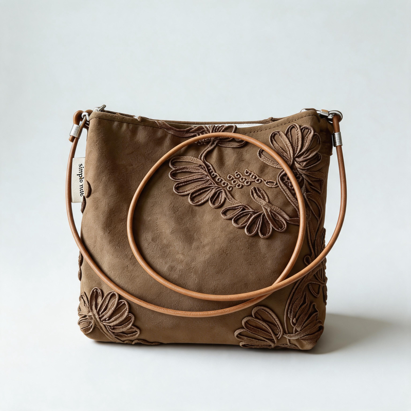 Vintage Floral Embossed Faux Suede Mini Crossbody Bag