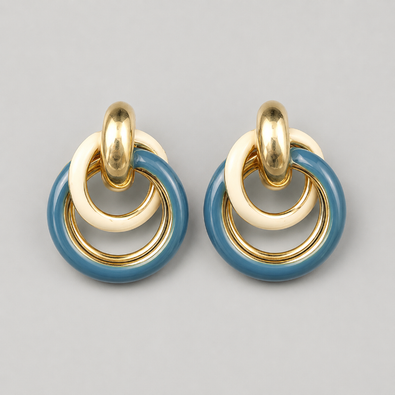 Textured Stone Twisted Geometric Circles Glaze Earrings