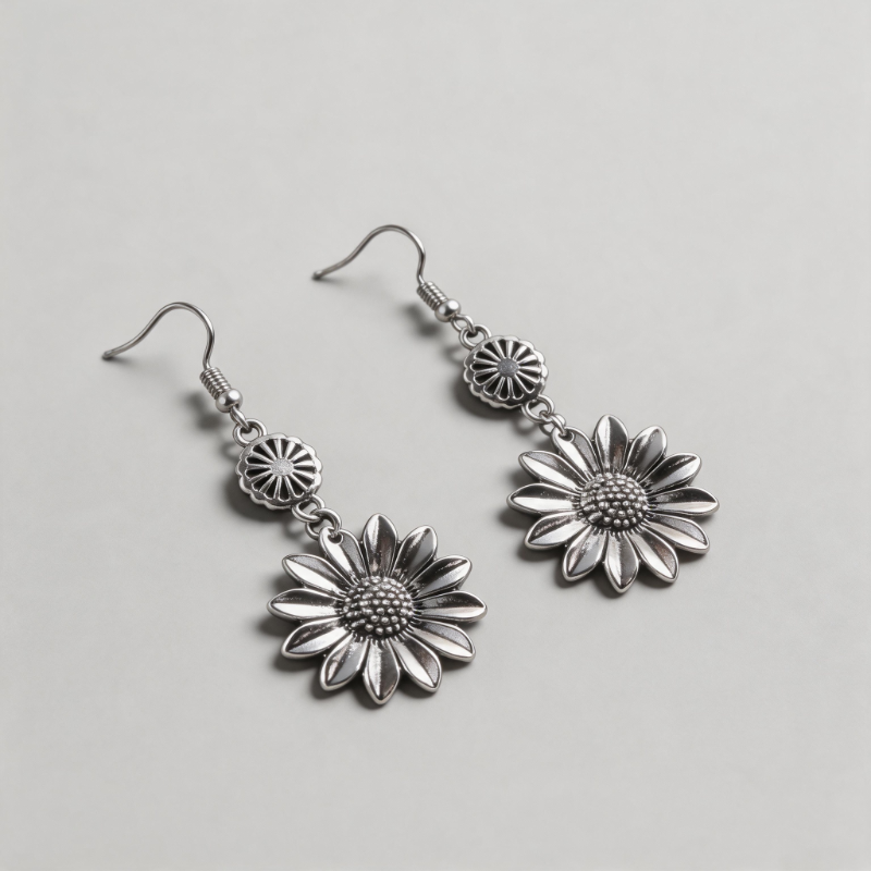 Boho Geometric Sunflower Shape Pendant Style Earrings
