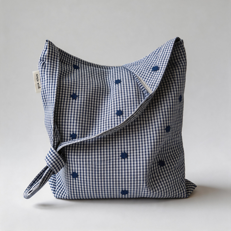 Preppy Bow Embroidery Striped Plaid Cotton Crossbody Bag