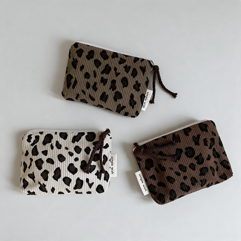 Retro Leopard Print Corduroy Zipper Mini Coin Purse