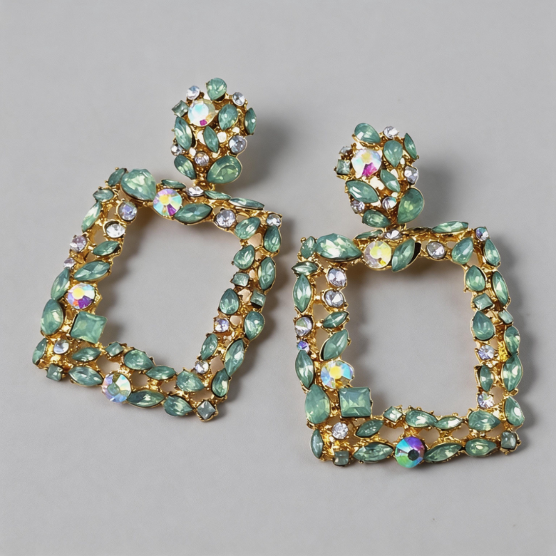 Retro-inspired Stone Geometric Retro Crystal Square Earrings