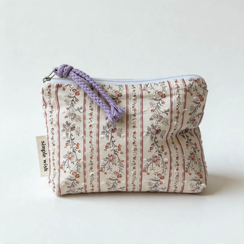 Vintage Jacquard Floral Print Cotton Zipper Pouch
