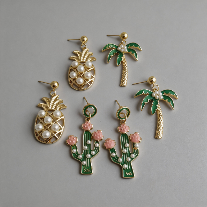 Aesthetic Geometric Small Fruit Pineapple Coconut Earrings