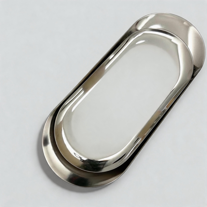 Polished Stainless Steel Oval Silhouette Storage Tray