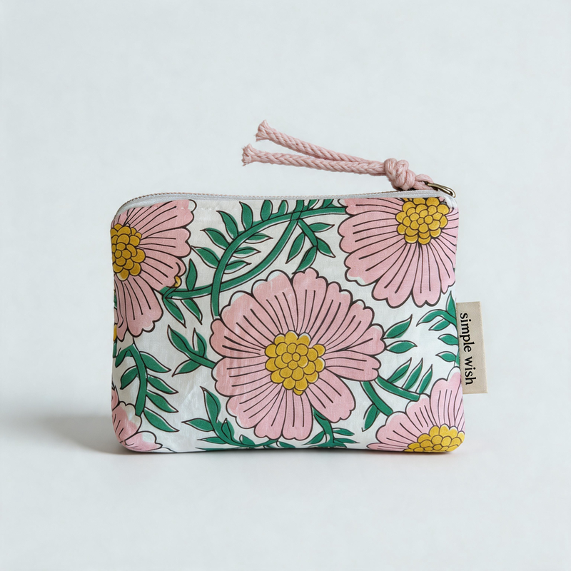 Bohemian Floral Printed Cotton Mini Zipper Makeup Bag