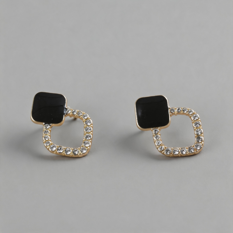 Geometric Shell Stone Double Diamond Block Earrings
