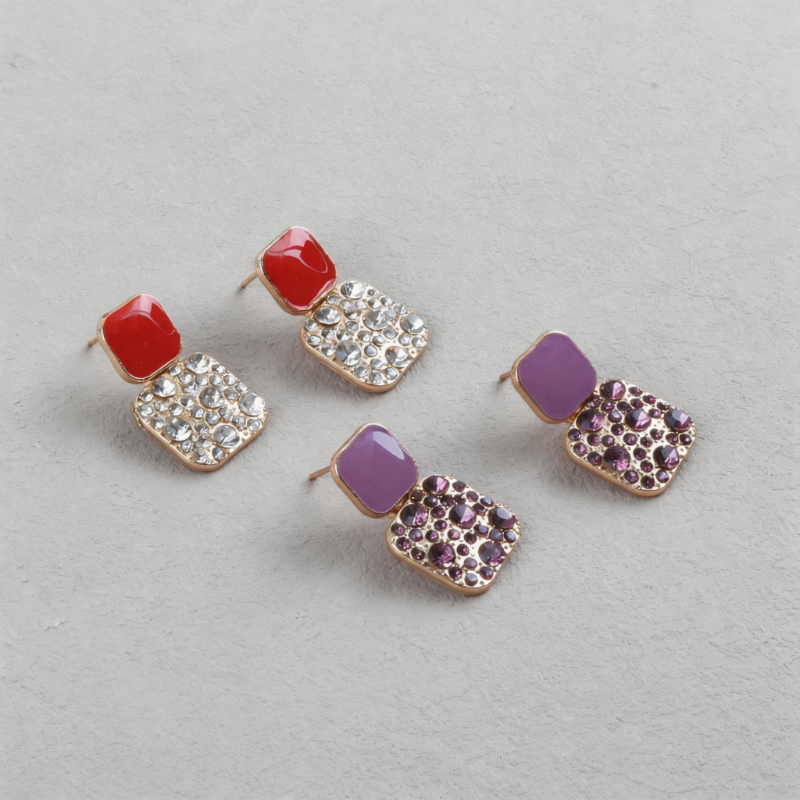 Minimalist Stone Square Geometric Rhinestone Inlay Earrings