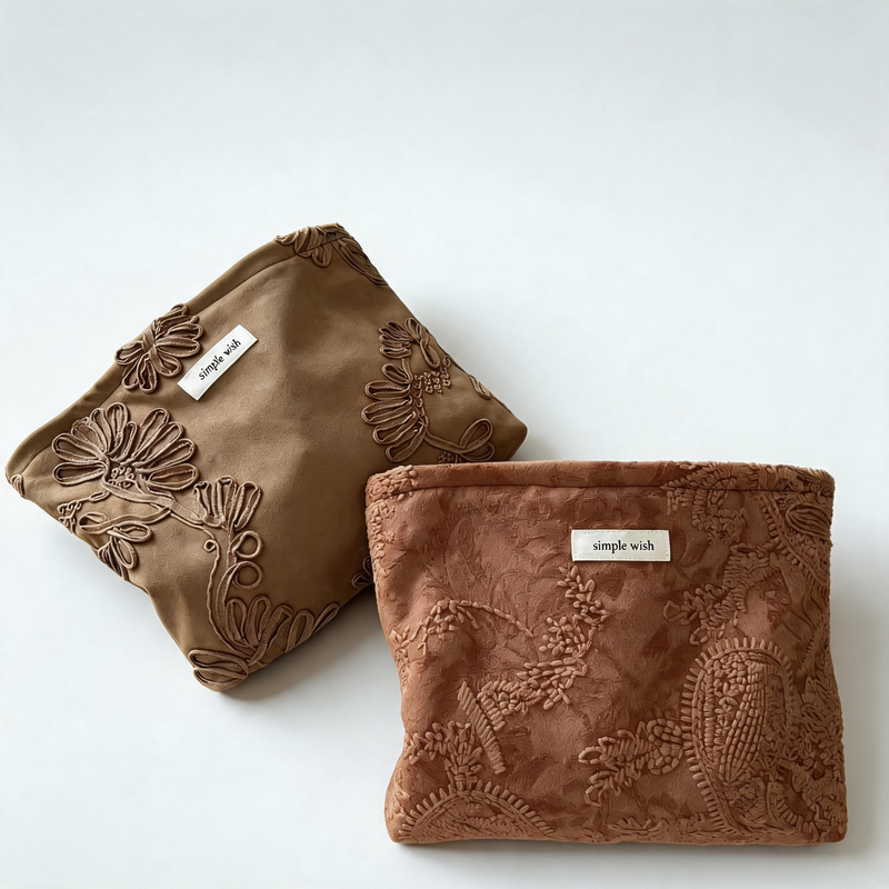 Minimalist Vintage Suede Embroidery Daily Cosmetic Bag