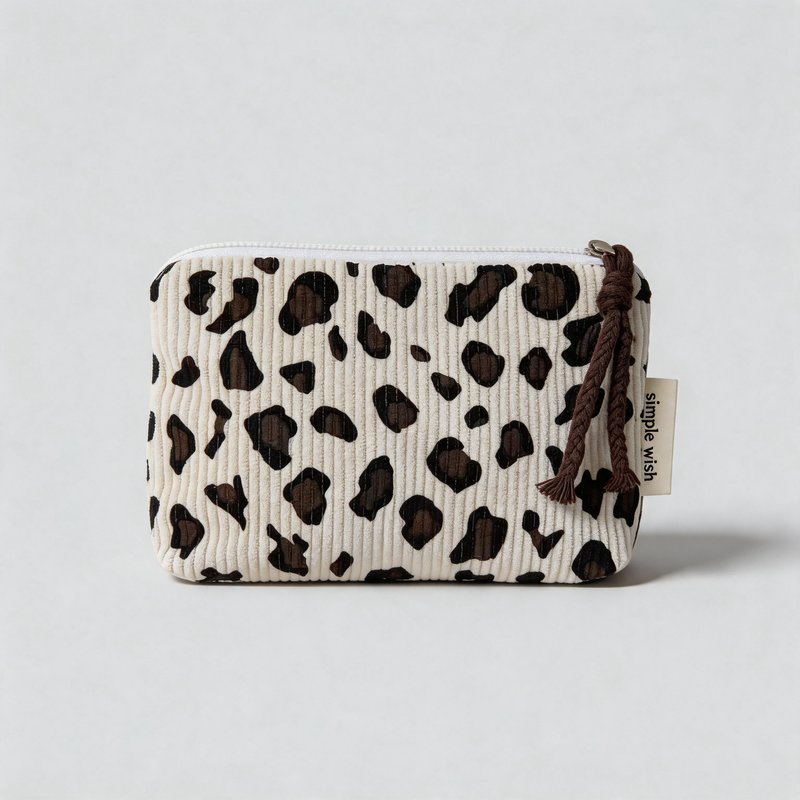 Retro Leopard Print Corduroy Zipper Mini Coin Purse