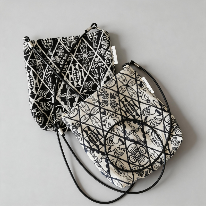 Vintage Embroidered Canvas Crossbody Pouch