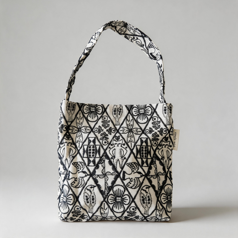 Vintage Embroidery Small Underarm Canvas Tote Bag