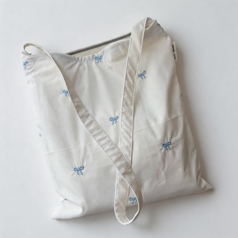 Preppy Bow Embroidery Striped Plaid Cotton Crossbody Bag