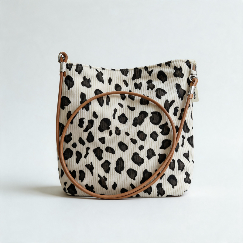 Vintage Leopard Print Corduroy Crossbody Phone Pouch
