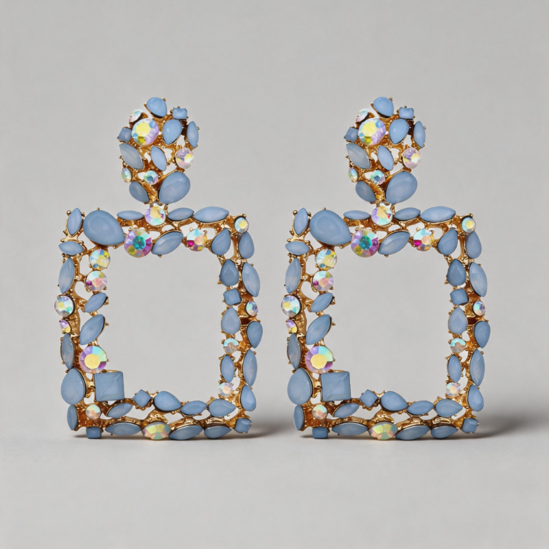 Retro-inspired Stone Geometric Retro Crystal Square Earrings