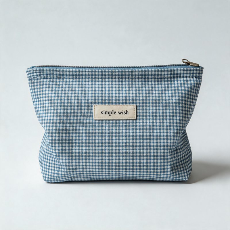 Ocean Blue Floral Printed Cotton Makeup Bag