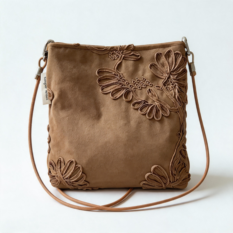 Vintage Floral Embossed Faux Suede Mini Crossbody Bag