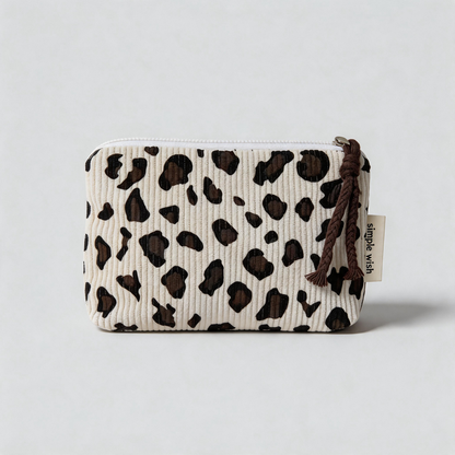 Retro Leopard Print Corduroy Zipper Mini Coin Purse
