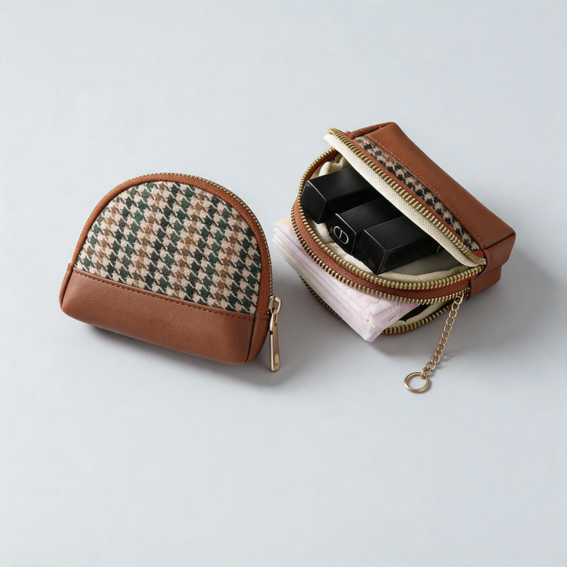 Plaid Shell Coin Pouch