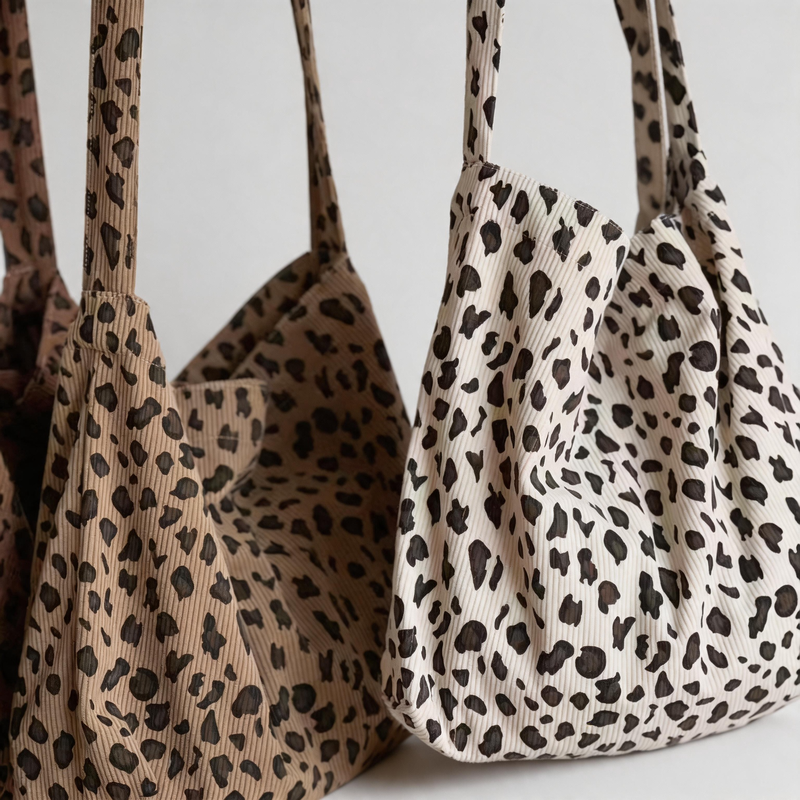 Vintage Leopard Print Corduroy Shoulder Tote Bag