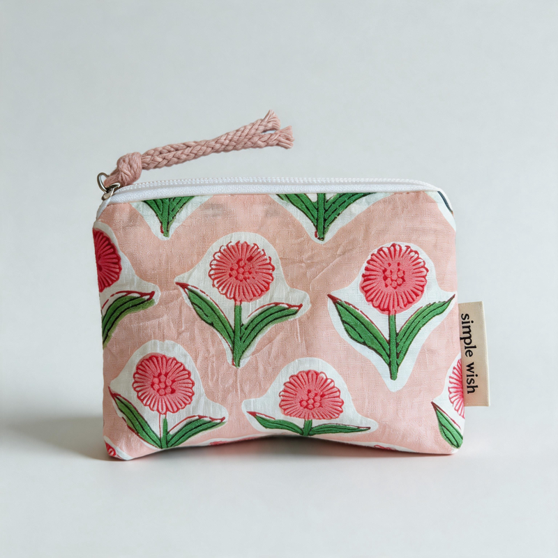Bohemian Floral Printed Cotton Mini Zipper Makeup Bag