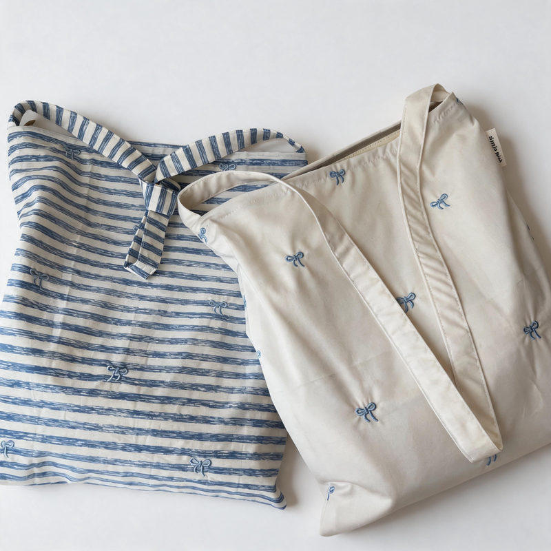 Preppy Bow Embroidery Striped Plaid Cotton Crossbody Bag