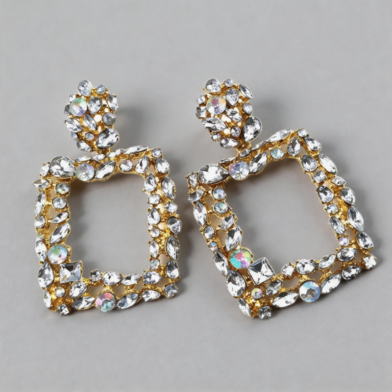 Retro-inspired Stone Geometric Retro Crystal Square Earrings