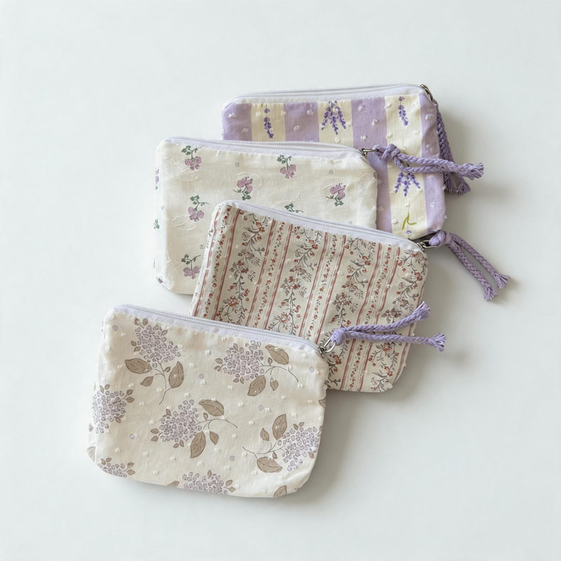 Vintage Jacquard Floral Print Cotton Zipper Pouch