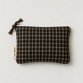 Vintage Dark Plaid & Stripe Cotton Mini Zipper Bag