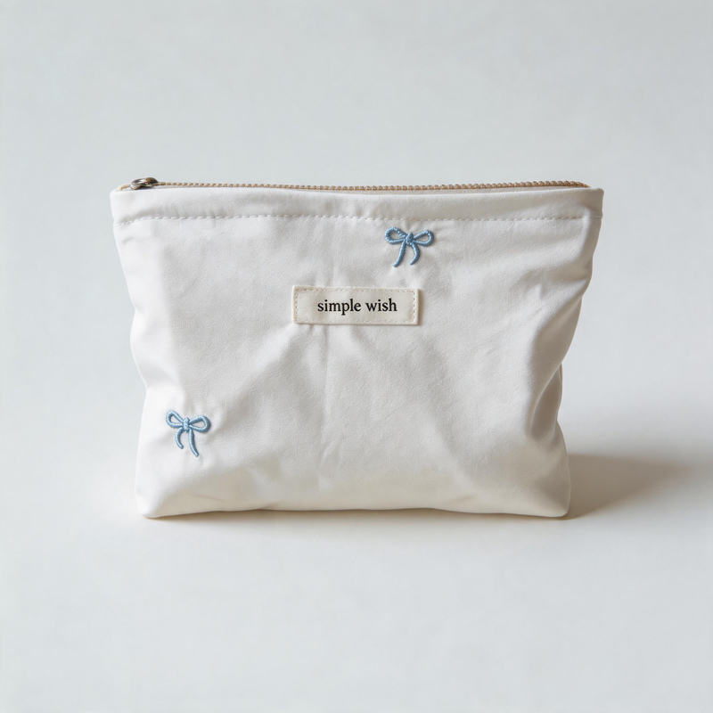 Lovely Bow Embroidery Striped Plaid Cotton Makeup Pouch