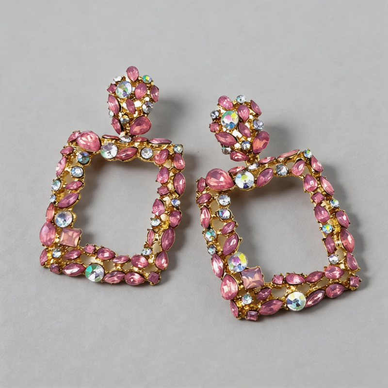Retro-inspired Stone Geometric Retro Crystal Square Earrings