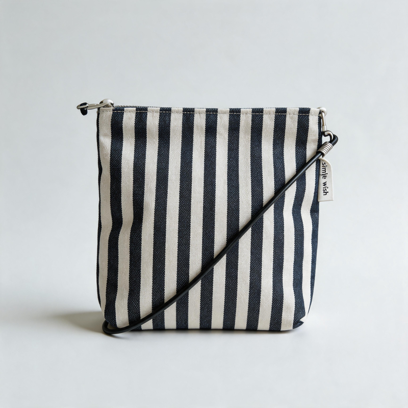 Vintage Minimal Striped Denim Linen Crossbody Bag