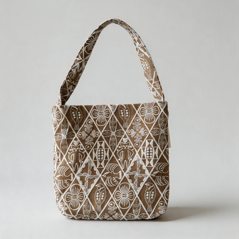 Vintage Embroidery Small Underarm Canvas Tote Bag