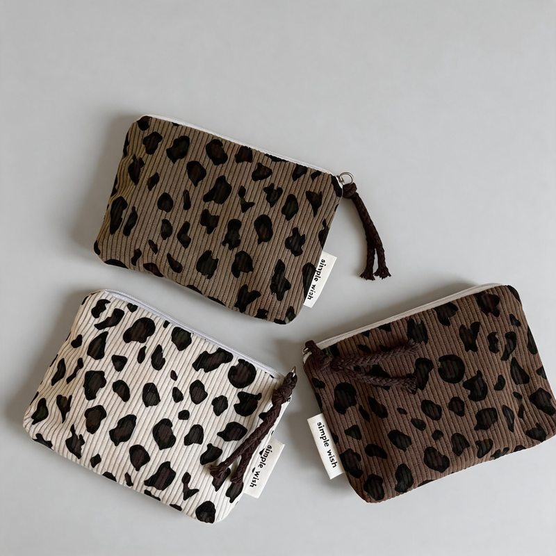 Retro Leopard Print Corduroy Zipper Mini Coin Purse