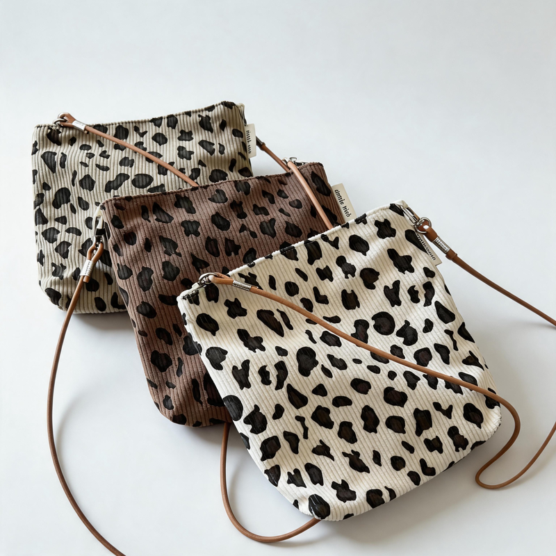 Vintage Leopard Print Corduroy Crossbody Phone Pouch