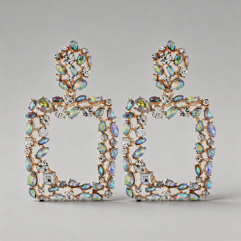 Retro-inspired Stone Geometric Retro Crystal Square Earrings
