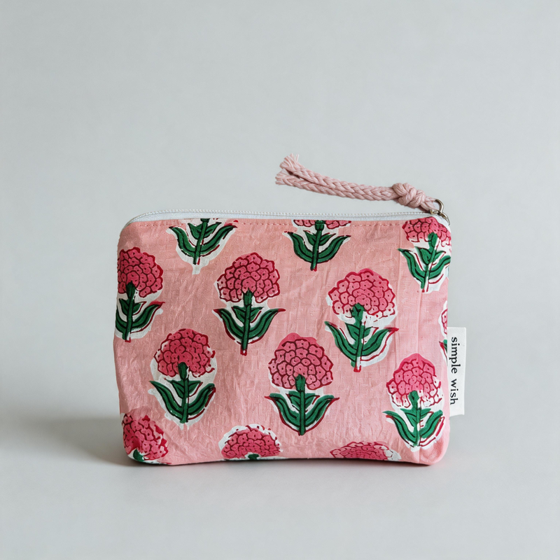 Bohemian Floral Printed Cotton Mini Zipper Makeup Bag