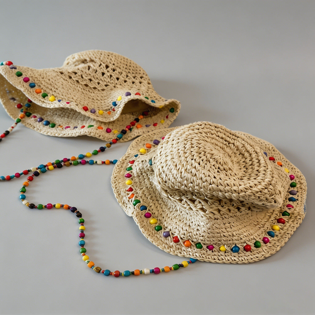 Beaded Straw Sun Hat - Shopdayla Wholesale - #7282