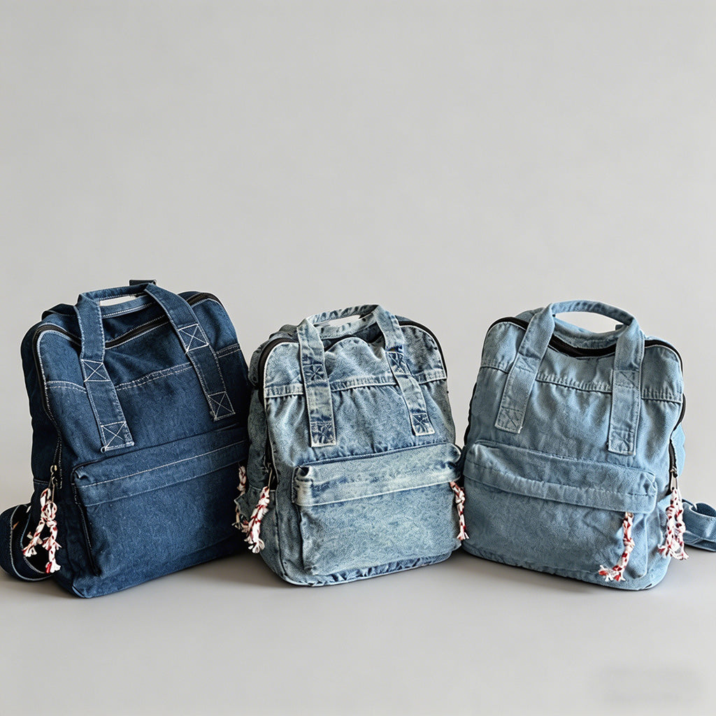 Vintage Washed Denim Backpack - Shopdayla Wholesale - #5826