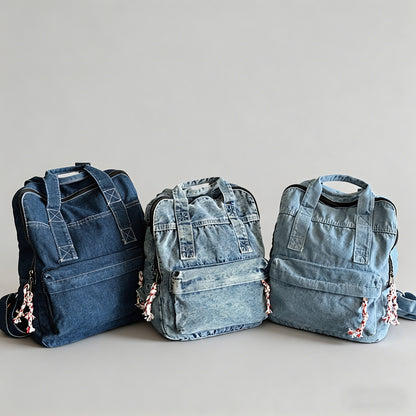 Vintage Washed Denim Backpack - Shopdayla Wholesale - #5826