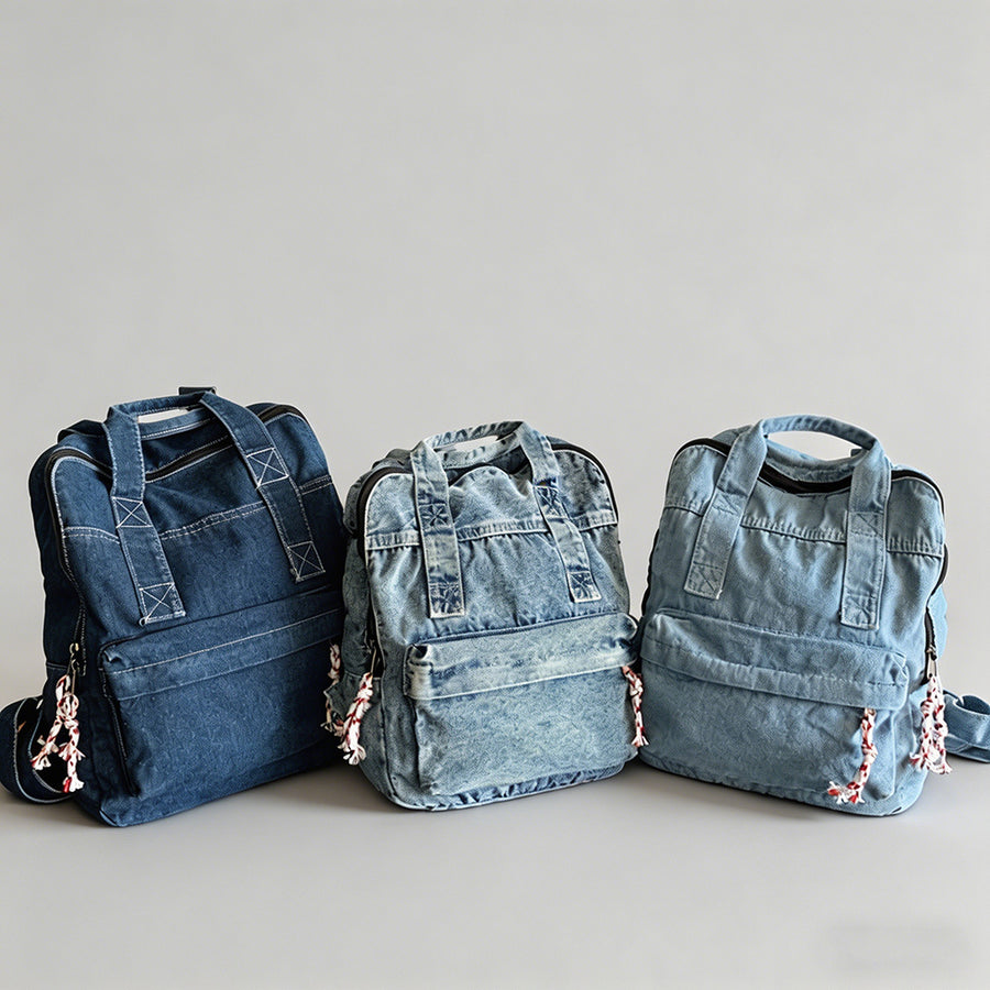 Vintage Washed Denim Backpack - Shopdayla Wholesale - #5826